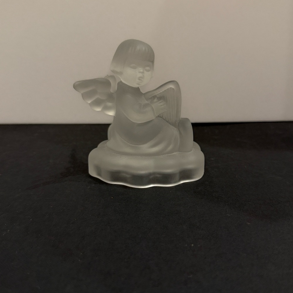 Vintage Frosted Glass Angel Playing Harp Hummel Goebel Candlestick candle holder